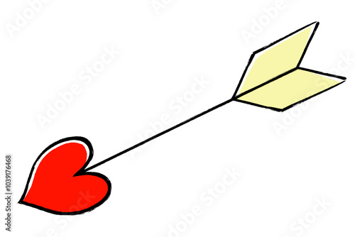 筆タッチのハートの矢の線画イラスト