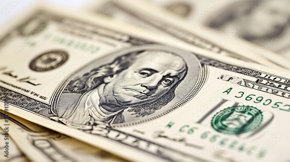 Close-up of a US dollar bill with Benjamin Franklin's portrait. Close-up of a US dollar bill with Benjamin Franklin's portrait.
