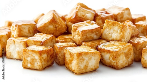 Close-up of Soft, Caramelized Tofu Cubes