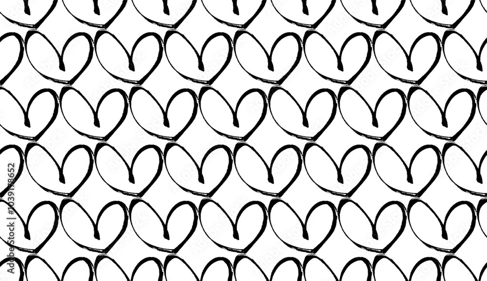 Fototapeta premium 筆タッチのハートマークのパターン背景イラスト