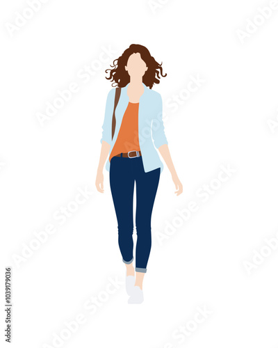 Flat vector people and illustration, woman with casual outfit