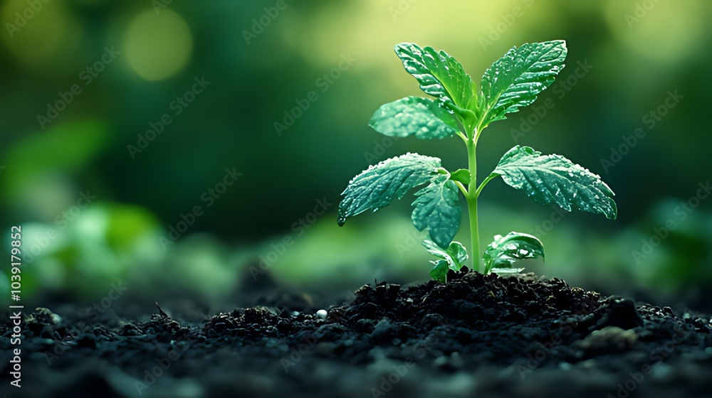 A young green sprout emerges from rich soil, with dew drops on its leaves, symbolizing new life, growth, and hope. A young green sprout emerges from rich soil, with dew drops on its leaves, symbolizing new life, growth, and hope.