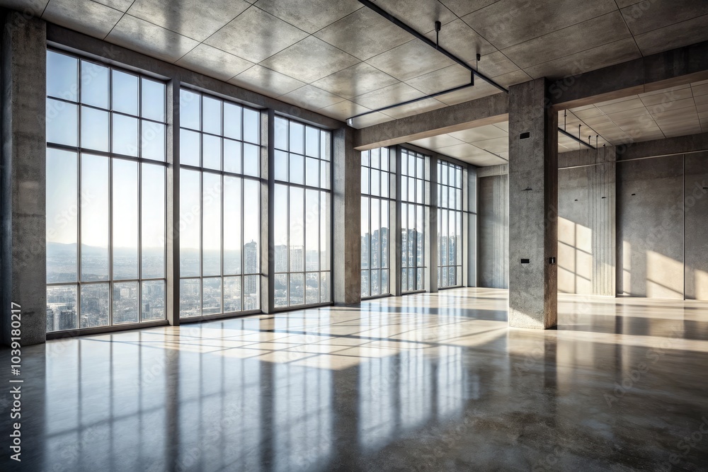 Spacious concrete room with soaring windows highlights minimalist interior photography, featuring modern design, abundant natural light, an industrial aesthetic, and a thoughtfully empty space. Spacious concrete room with soaring windows highlights minimalist interior photography, featuring modern design, abundant natural light, an industrial aesthetic, and a thoughtfully empty space.
