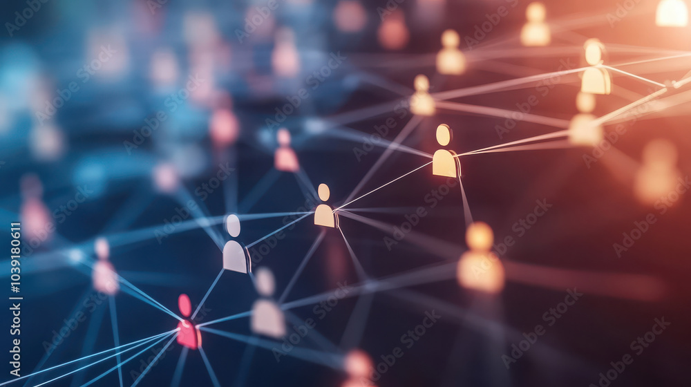 A digital network representation with interconnected user icons. A digital network representation with interconnected user icons.