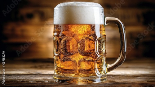 Refreshing Glass of Beer on Wooden Table