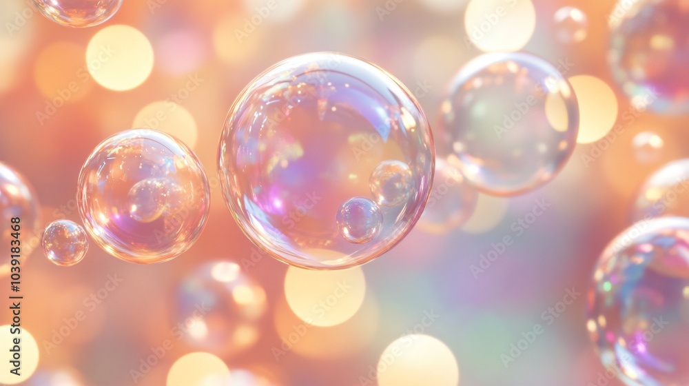 Abstract background of iridescent soap bubbles with soft, pastel light bokeh. Abstract background of iridescent soap bubbles with soft, pastel light bokeh.