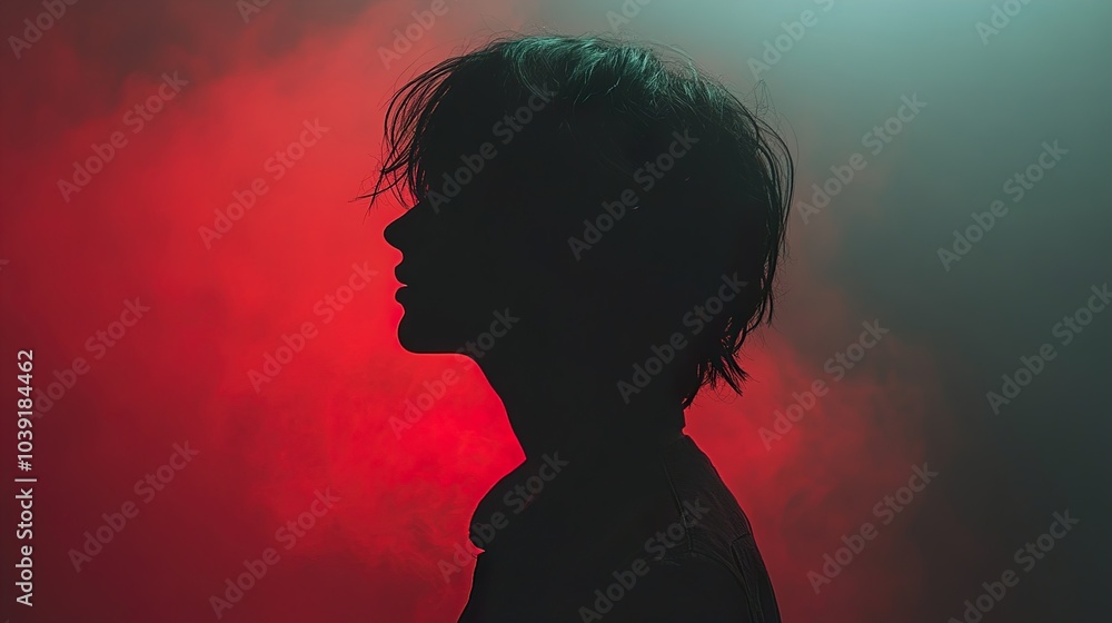 Silhouette of a Person in Red and Green Light Silhouette of a Person in Red and Green Light