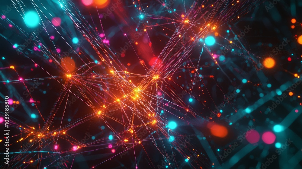 Obraz premium Glowing Network Visualization of Communication Connections