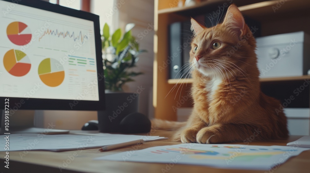 custom made wallpaper toronto digitalOrange Cat on Desk in Office