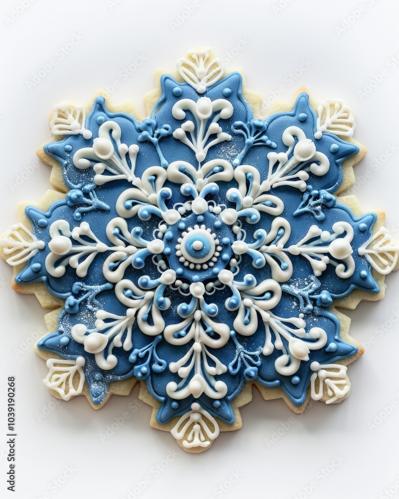 Holiday Christmas Blue Snowflake Cookie Isolated on a white background. MZ Holiday Christmas Blue Snowflake Cookie Isolated on a white background. MZ