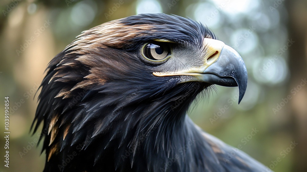 Headshot of a Wedge-Tailed Eagle with a Soft Natural Blur Background in Its Natural Habitat