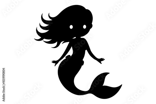 Cute mermaid | isolated vector silhouette illustration on white background