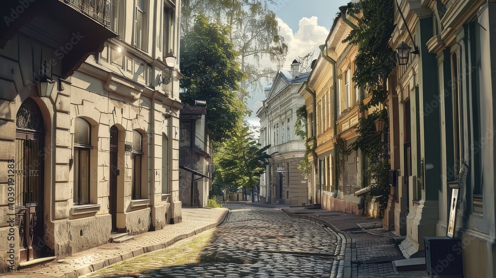 Street view of the old town of Lviv, Ukraine. Old city street. Street view of the old town of Lviv, Ukraine. Old city street.