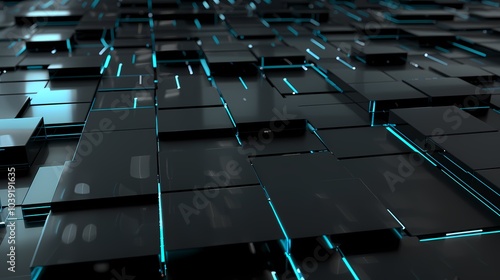 Fototapeta Naklejka Na Ścianę i Meble -  digital technology futuristic blue silver glowing squares poster background