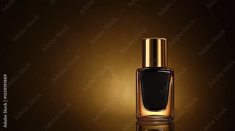 A Golden and Black Perfume Bottle on a Brown Background A Golden and Black Perfume Bottle on a Brown Background