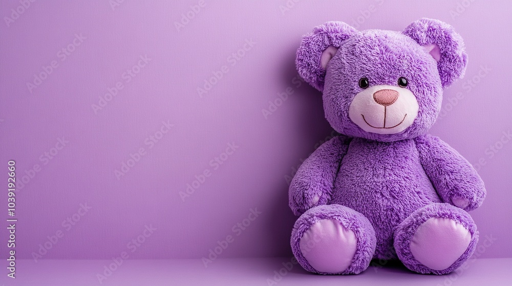 Purple Plush Teddy Bear Sitting on a Purple Background Purple Plush Teddy Bear Sitting on a Purple Background