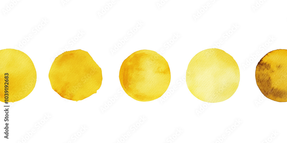 Set of yellow watercolor circles on white background. Set of yellow watercolor circles on white background.