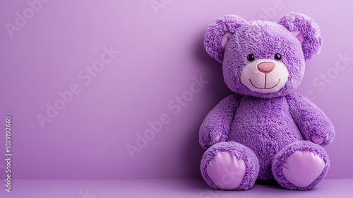 Purple Plush Teddy Bear Sitting on a Purple Background