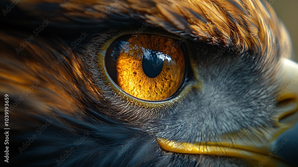 Close-up of a golden eagle's eye, showing its sharp focus and intense gaze. Close-up of a golden eagle's eye, showing its sharp focus and intense gaze.
