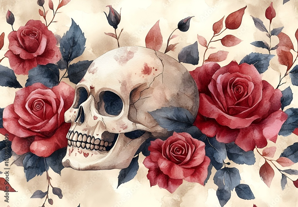 a skull and roses on a white background
a skull and roses on a white background