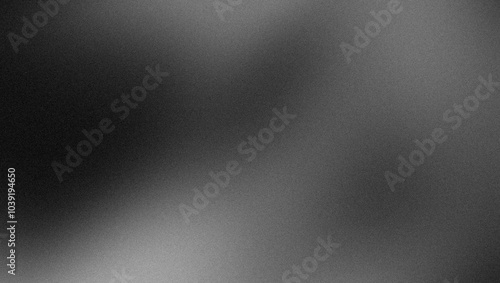 Abstract dark monochrome gray white black color wave glowing grainy gradient backdrop design, copy space