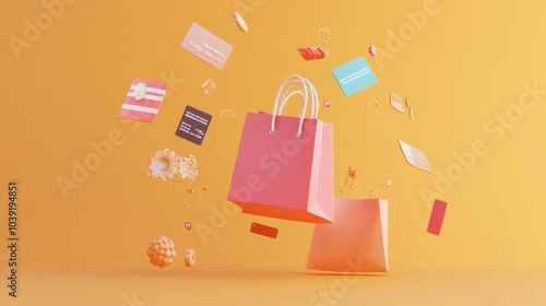 Shopping Bags and Credit Cards Flying photo