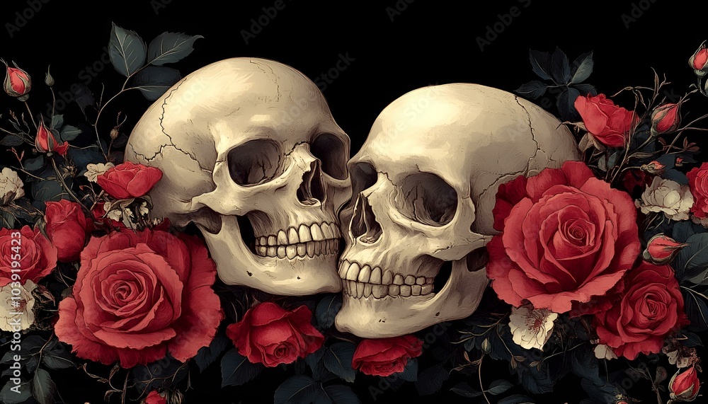 skulls and roses on a black background
skulls and roses on a black background