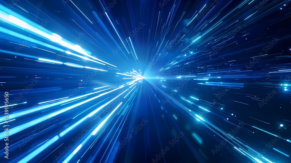 Naklejka premium Digital technology blue abstract luminous light speed poster web page PPT background