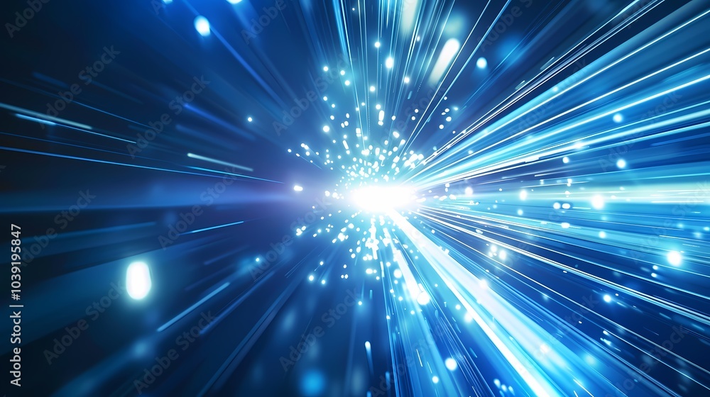 Fototapeta premium Digital technology blue abstract luminous light speed poster web page PPT background