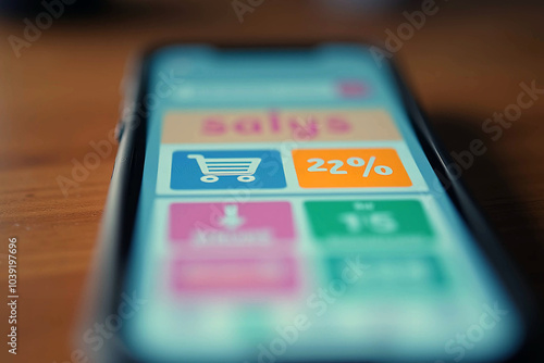 mobile phone displaying online shopping discounts photo