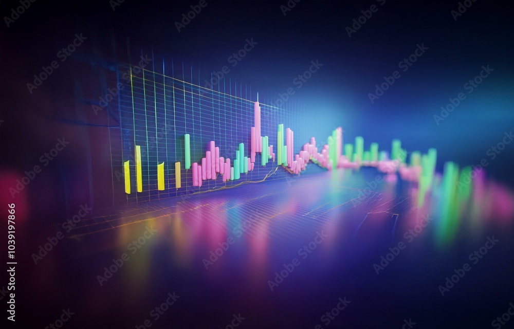 Fototapeta premium A 3D render of a colorful line graph in a dark blue setting, with neon highlights.