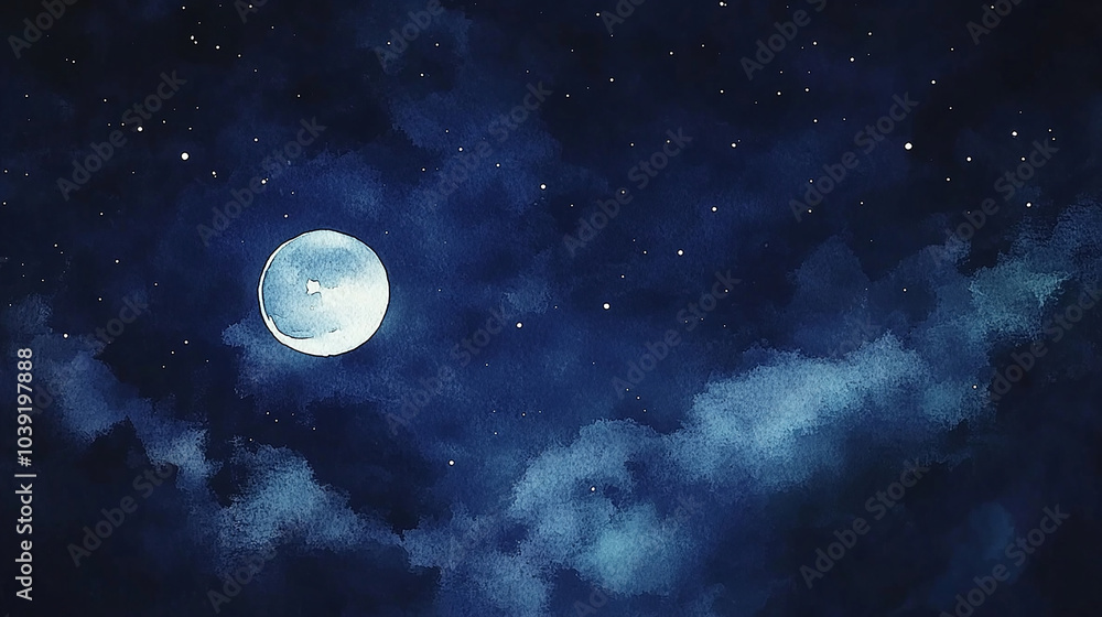 Dreamy moonlit night sky in watercolor style Dreamy moonlit night sky in watercolor style