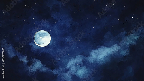 Dreamy moonlit night sky in watercolor style photo