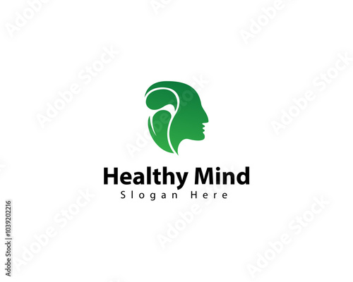 Healthy Mind Logo With Head, Brain, and Leaf Concept Inspiration photo