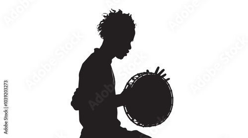 A man playing Tambourine silhouette isolated on white background