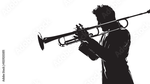 A man playing Trombone silhouette isolated on white background