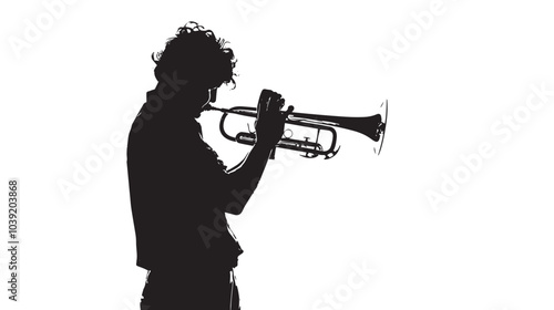 A man playing Trombone silhouette isolated on white background
