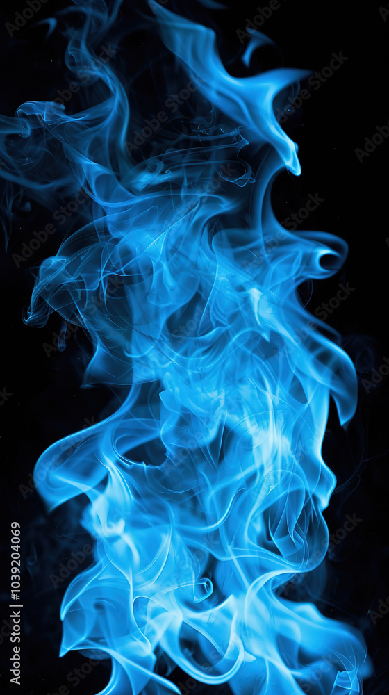 Fototapeta premium Blue Flames Burning Bright Against a Dark Background