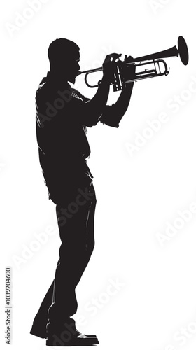 A man playing Trombone silhouette isolated on white background