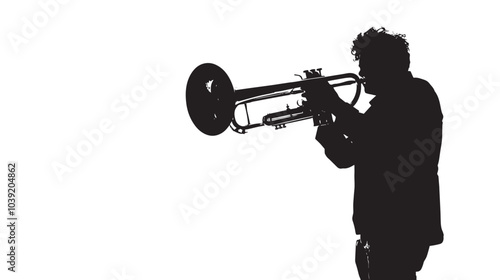 A man playing Trombone silhouette isolated on white background