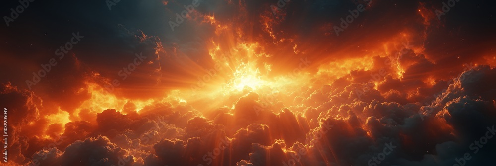 A dark cloud of fire with rays coming out A dark cloud of fire with rays coming out
