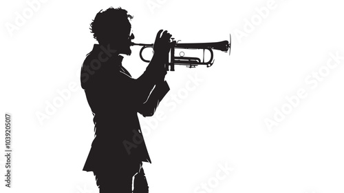 A man playing Trombone silhouette isolated on white background