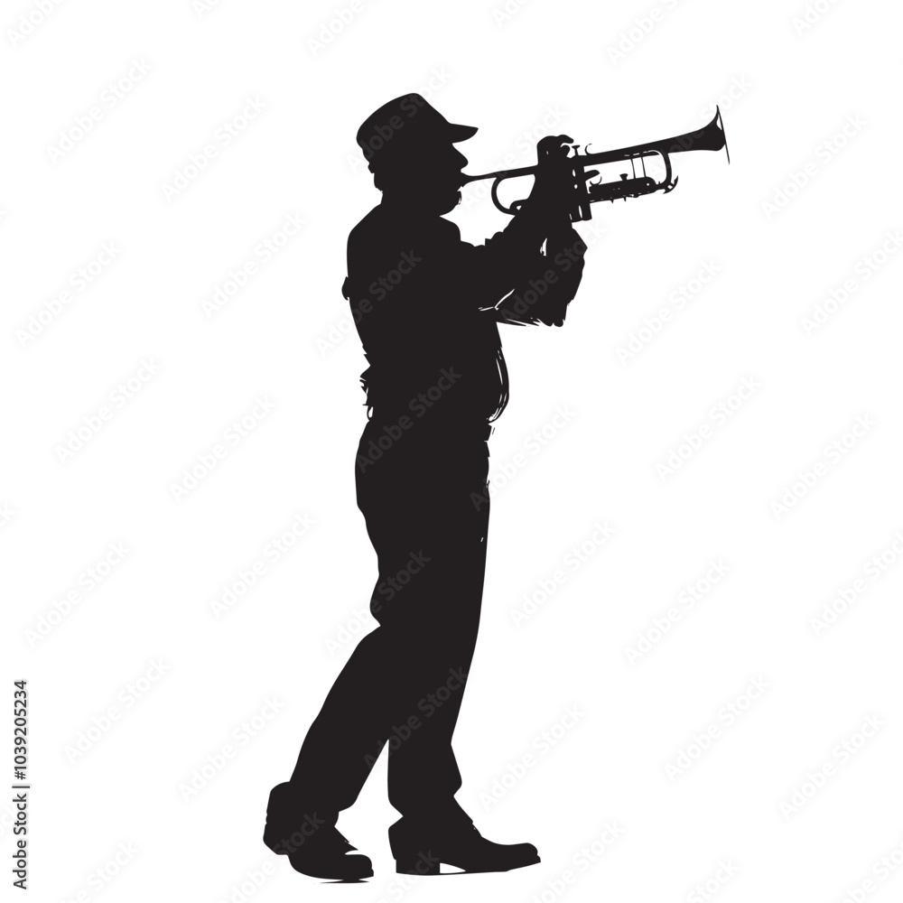 A man playing Trumpet silhouette isolated on white background A man playing Trumpet silhouette isolated on white background