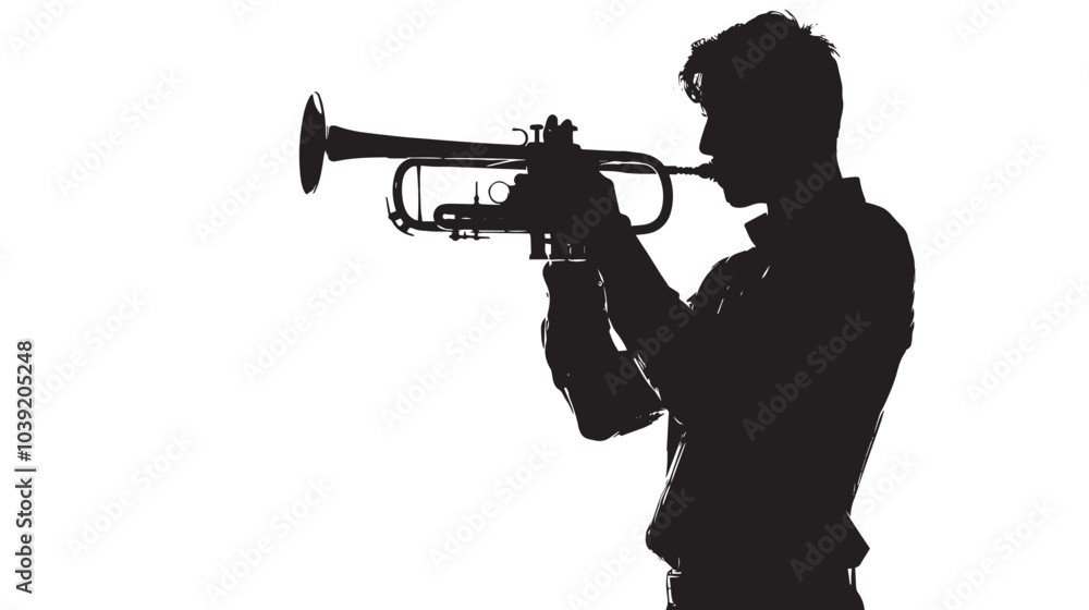 Fototapeta premium A man playing Trumpet silhouette isolated on white background 