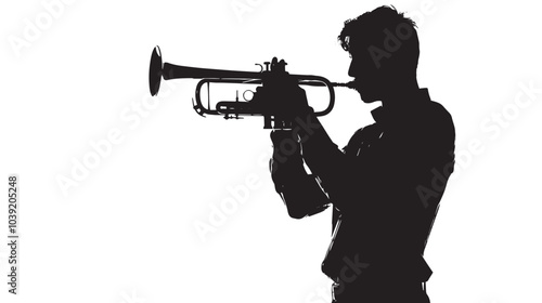A man playing Trumpet silhouette isolated on white background 