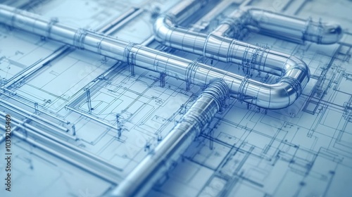 3D illustration blueprint of an architectural ventilation system design