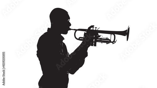 A man playing Trumpet silhouette isolated on white background 