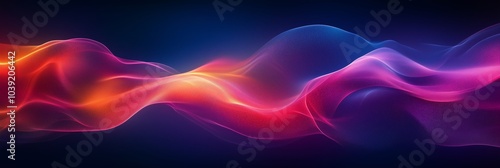 Abstract background with colorful waves and glowing lines on dark blue, purple and red colors