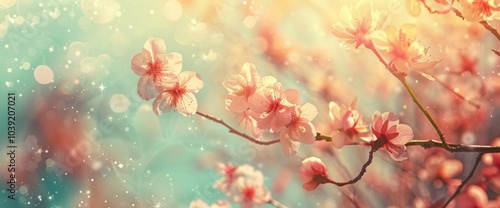 spring sakura pink flower vintage color toned abstract nature background