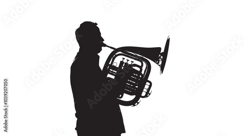 A man playing Tuba silhouette isolated on white background